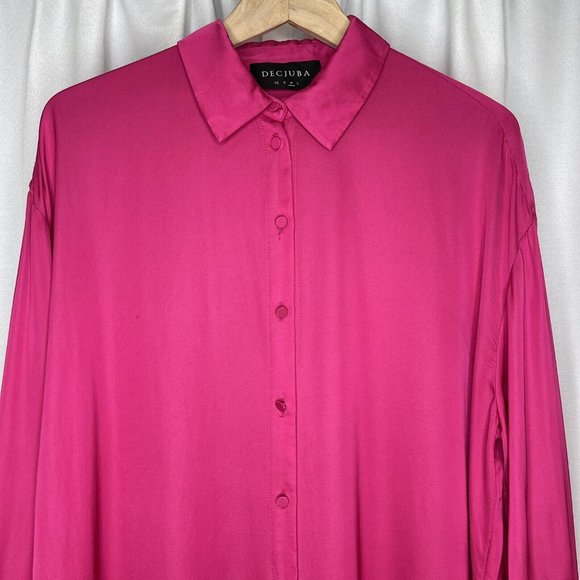 Decjuba Pink Fuchsia Demi Oversized Satin Shirt Blouse Top Size M Long Sleeve - Picture 4 of 15